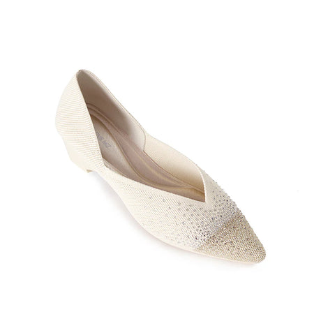 Princess Crystal Pointed Toe Wedge Pumps - Ivory