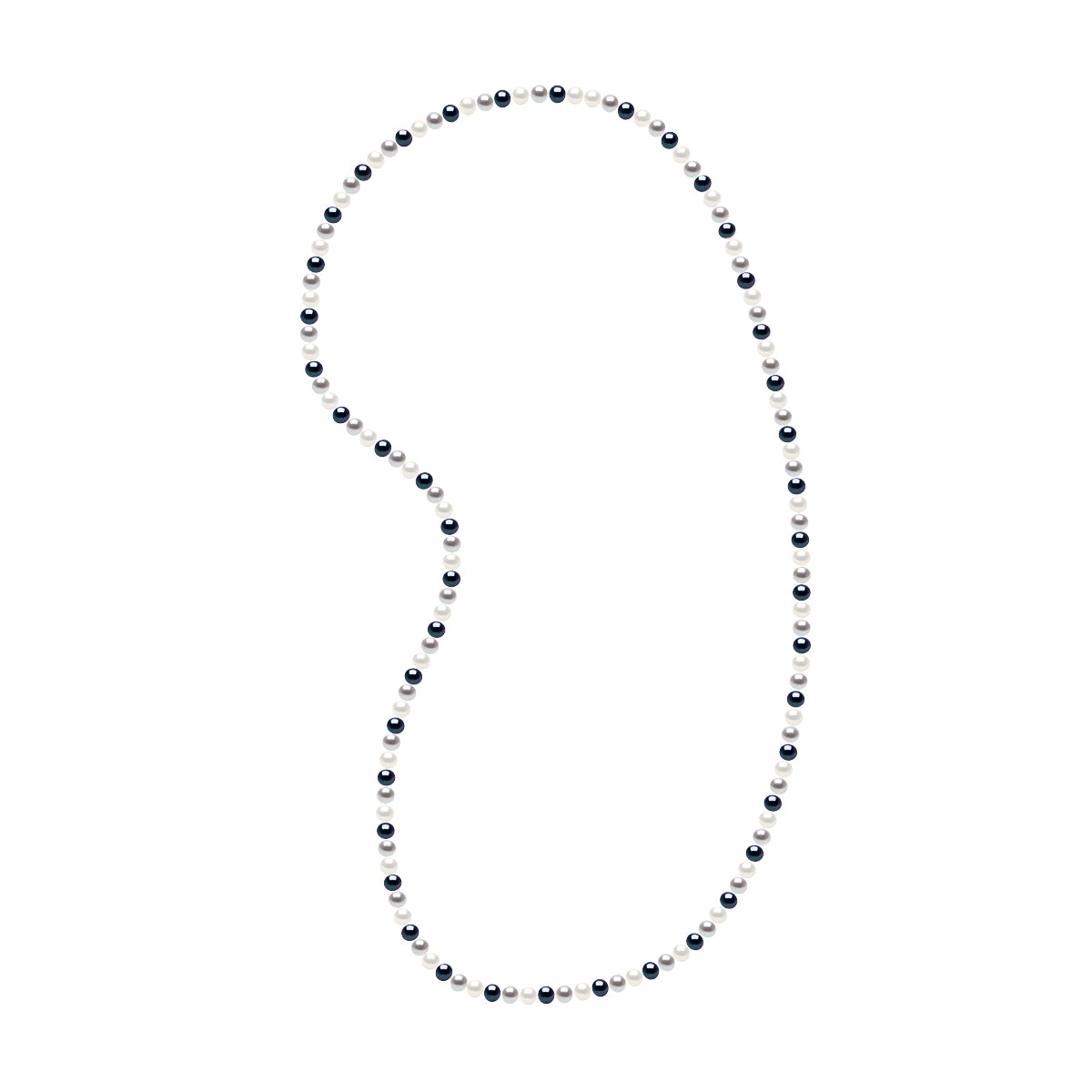 Long Necklace Real Cultured Freshwater Pearls Baroque 6-7 mm - Natural White + Grey (Pearl Grey) + Black "Tahitian Style" - Longueur 18 cm
