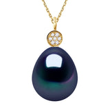 Necklace Prestige Drop Freshwater Pearl & Diamond Black Yellow Gold