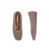 Heart Mesh Knit Square Toe Wedge Flats - Mocha