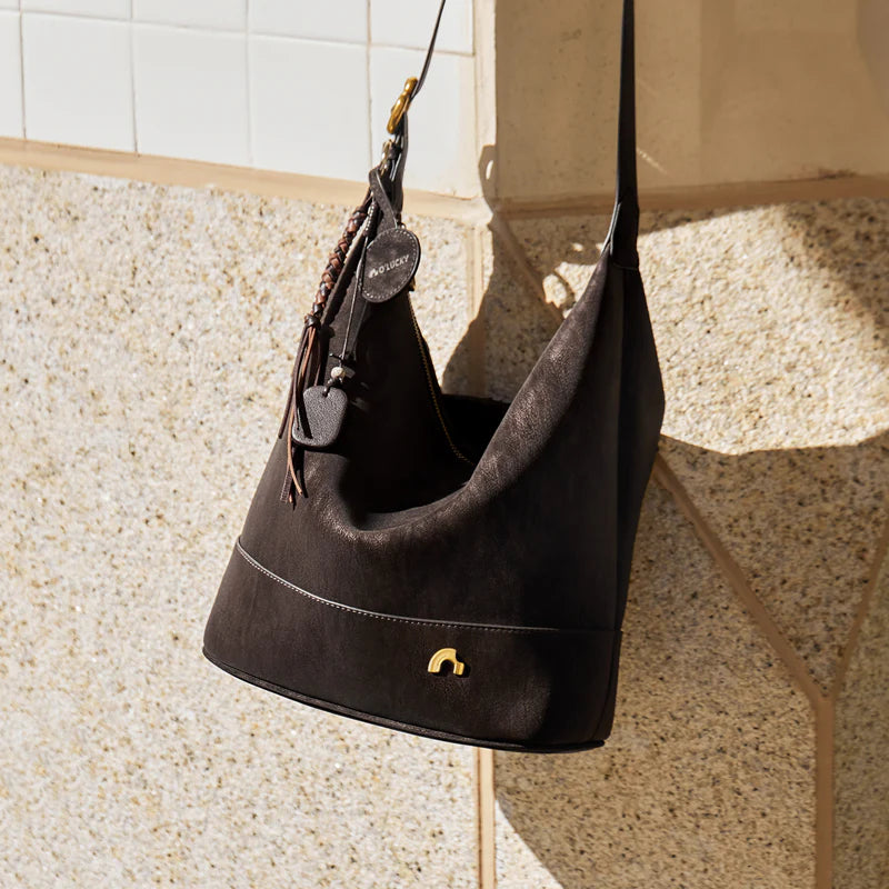 Nalandu Vintage Suede Hobo Bucket Bag - Chocolate