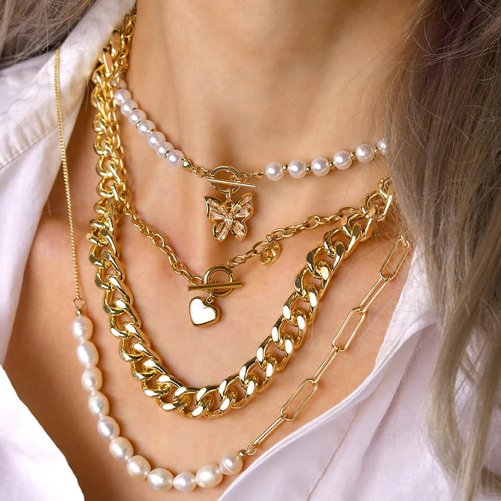 Bullion Gold Cuban Pearl Paperclip Necklace in Gold