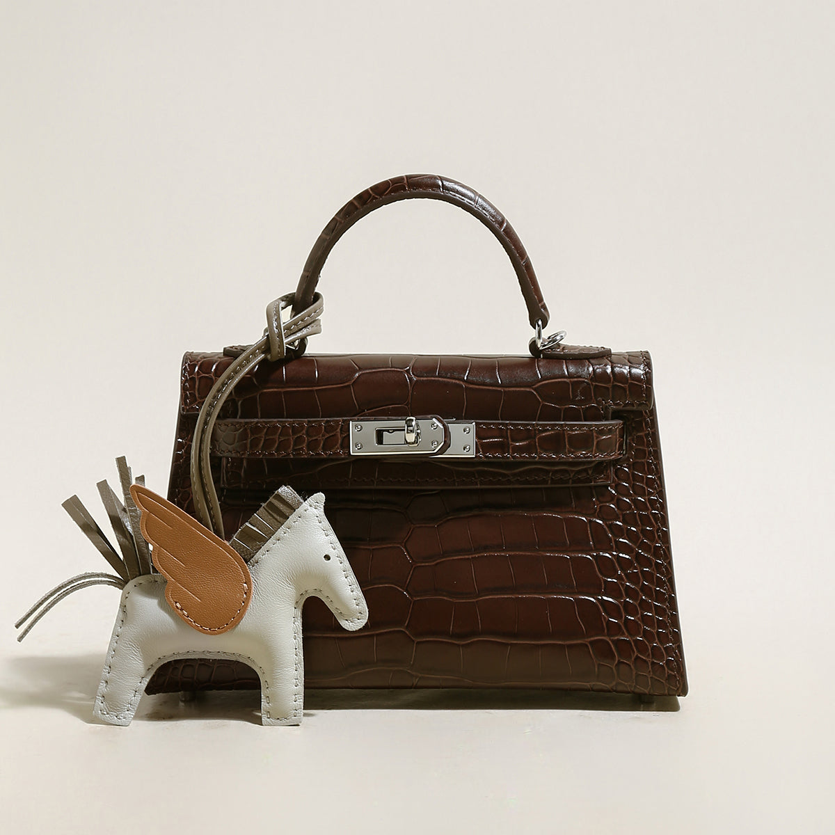 Aurelia Exotic-Embossed Leather Top Handle Bag - Chocolate