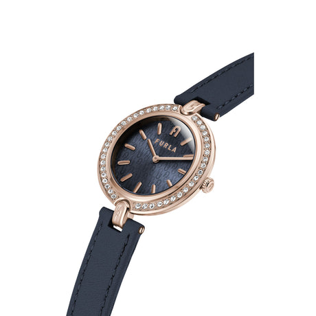 Furla Logo Links Crystal Rosegold Blue Leather