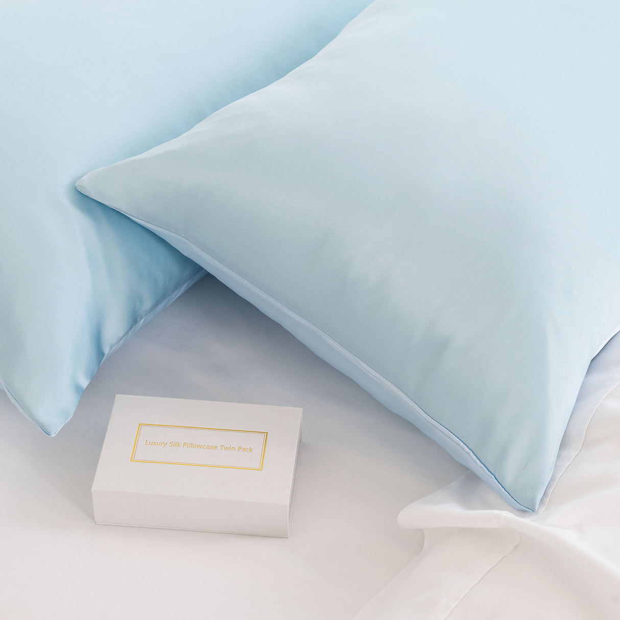 MULBERRY SILK PILLOW CASE TWIN PACK - SIZE: 51X76CM - SOFT BLUE