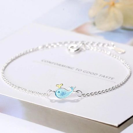 Ocean Inspired Cute Blue Whale Silver Bracelet