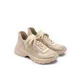 Rhinestone Mesh Knit Chunky Platform Sneakers - Beige