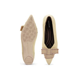 Vintage Bow Pointed Toe Flats - Beige