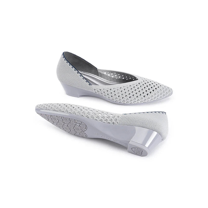 Open Weave Pointed Toe Wedge Work Shoes - Grey