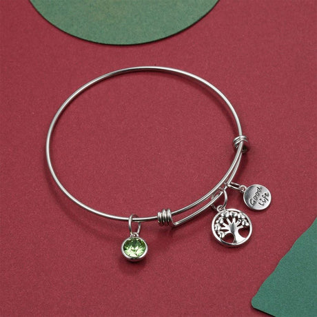 Boxed Inspiring Tree of Life Adjustable Bangle & Opulence Earrings in White Gold Embellished With SWAROVSKI® Crystals Set
