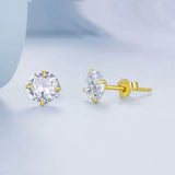 Solid 925 Signature Silver Mary Anne Crystal Stud Earrings In Gold