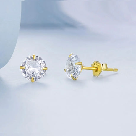 Solid 925 Signature Silver Mary Anne Crystal Stud Earrings In Gold