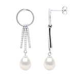 Hanging Earrings Round and Strips Mounted with Cubic Zirconia - Natural White - Longueur 18 cm