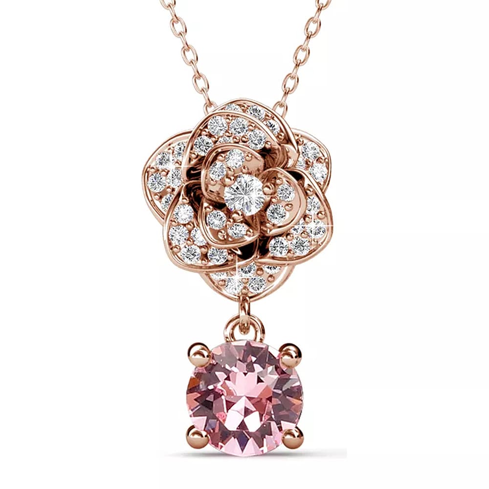 Krystal Couture Flower Blush Necklace Embellished with SWAROVSKI Crystals in Rose Gold