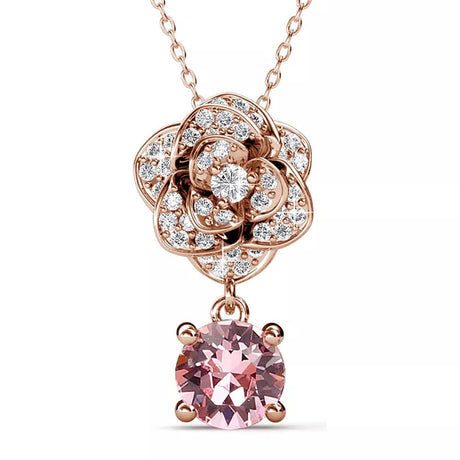 Krystal Couture Flower Blush Necklace Embellished with SWAROVSKI Crystals in Rose Gold