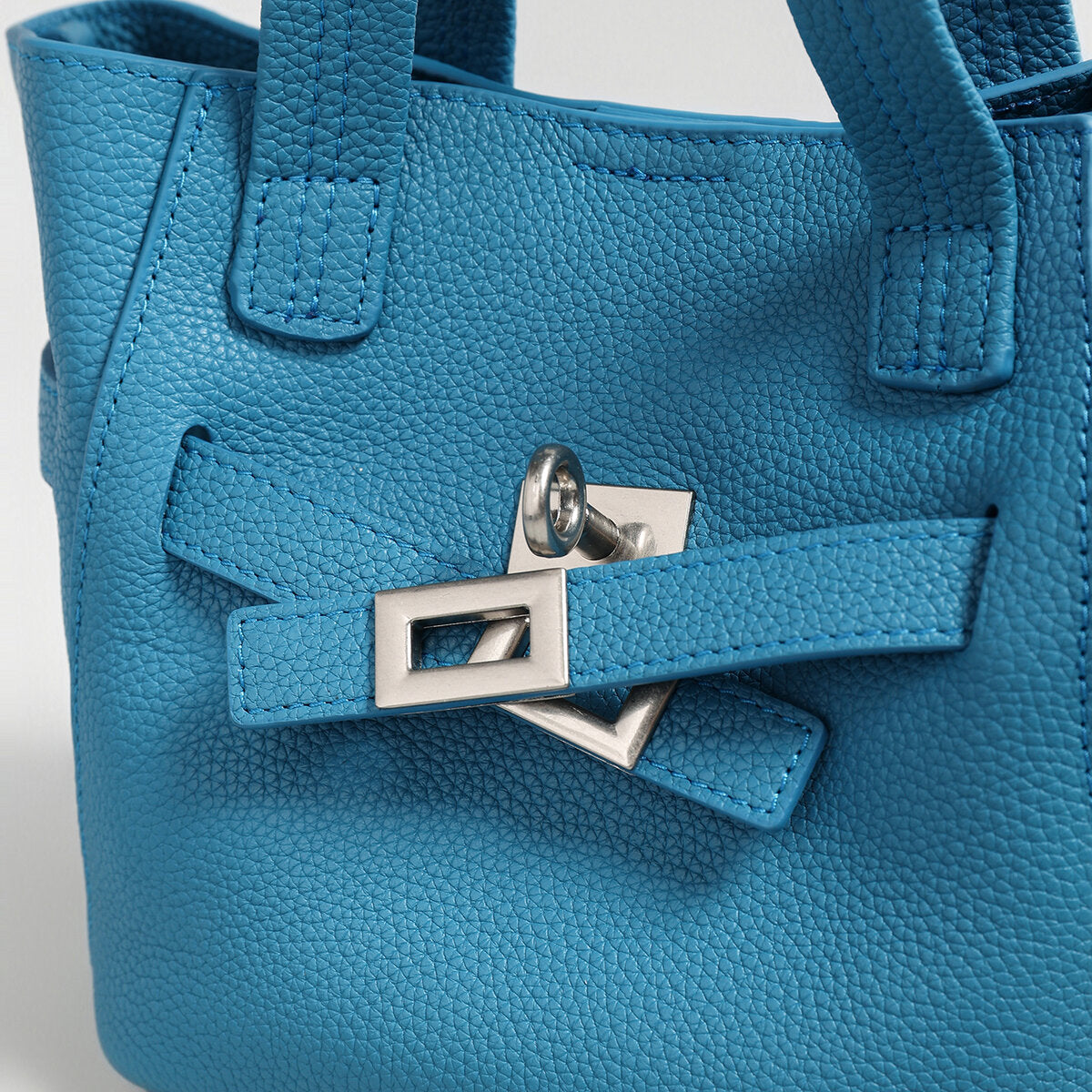 Pebbled Leather Mini Bucket Tote - Blue