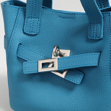 Pebbled Leather Mini Bucket Tote - Blue