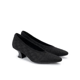 Houndstooth Block Heel Pumps - Black