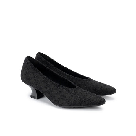 Houndstooth Block Heel Pumps - Black