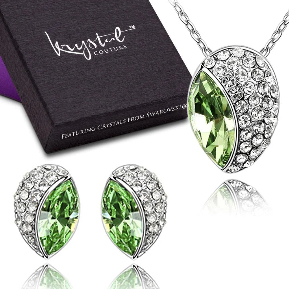 Boxed Avocado Necklace and Earrings Set Embellished with SWAROVSKI® Crystals