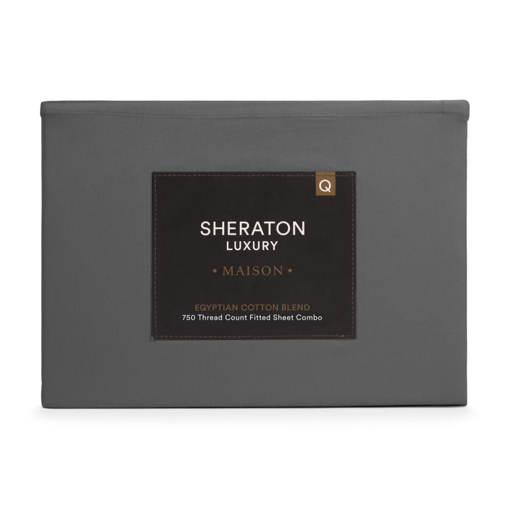 Sheraton Luxury Maison Egyptian Cotton Rich Fitted Sheet & Pillowcase Charcoal