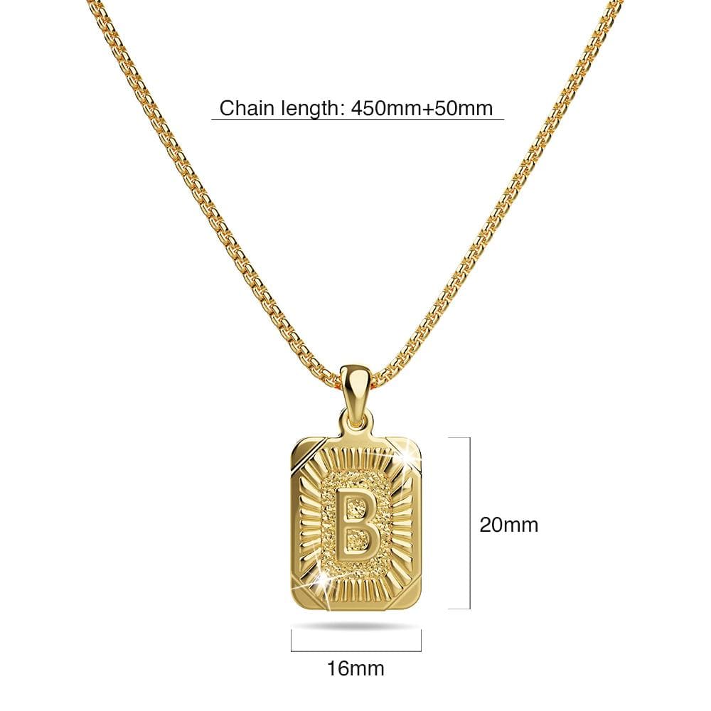 Bullion Gold Vintage Inspired Initial Medal Gold Bar Pendant Round Box Chain Necklace