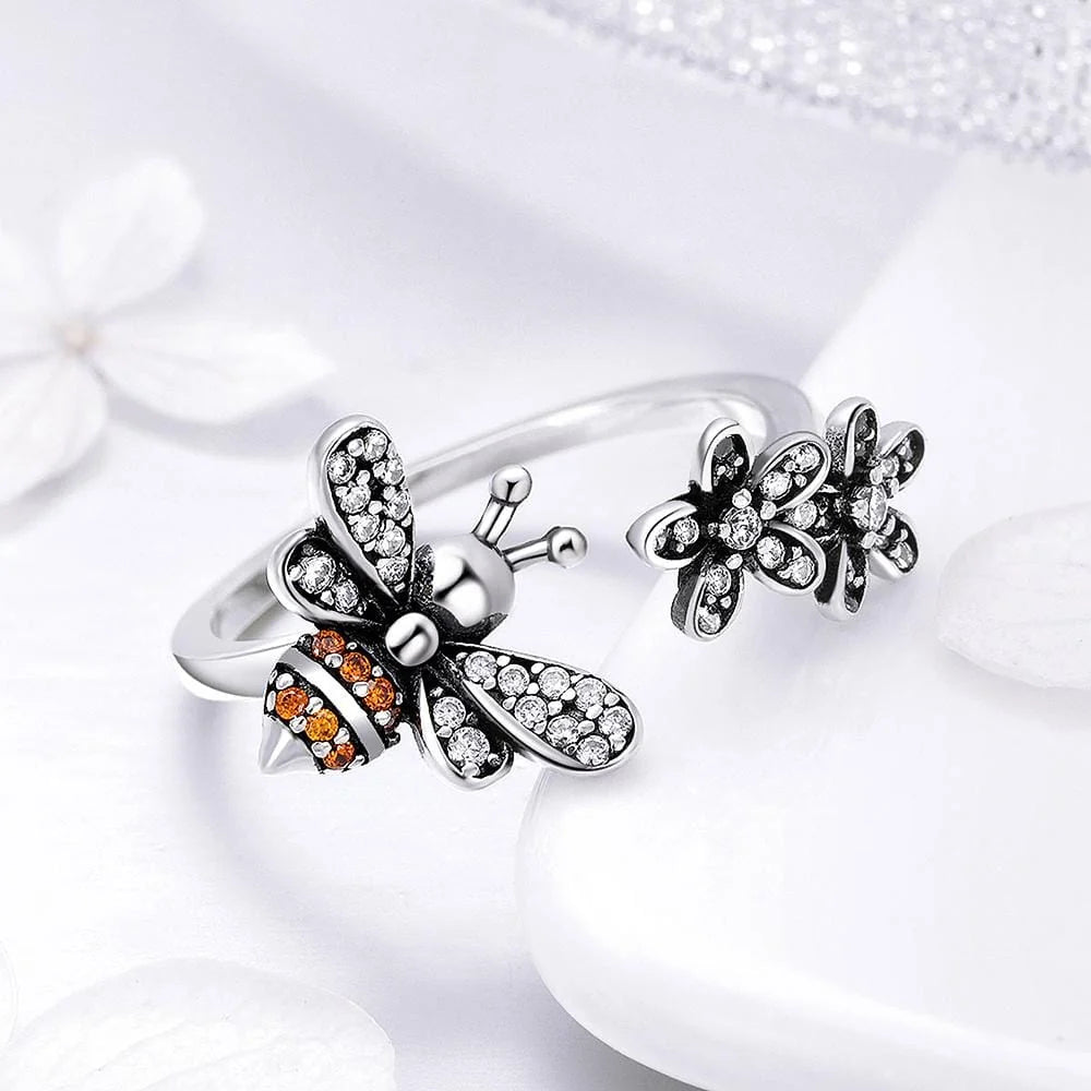Adjustable Solid 925 Sterling Silver DaisyBee Ring