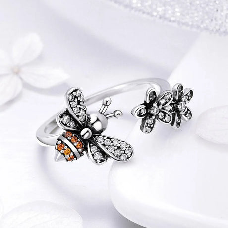 Adjustable Solid 925 Sterling Silver DaisyBee Ring