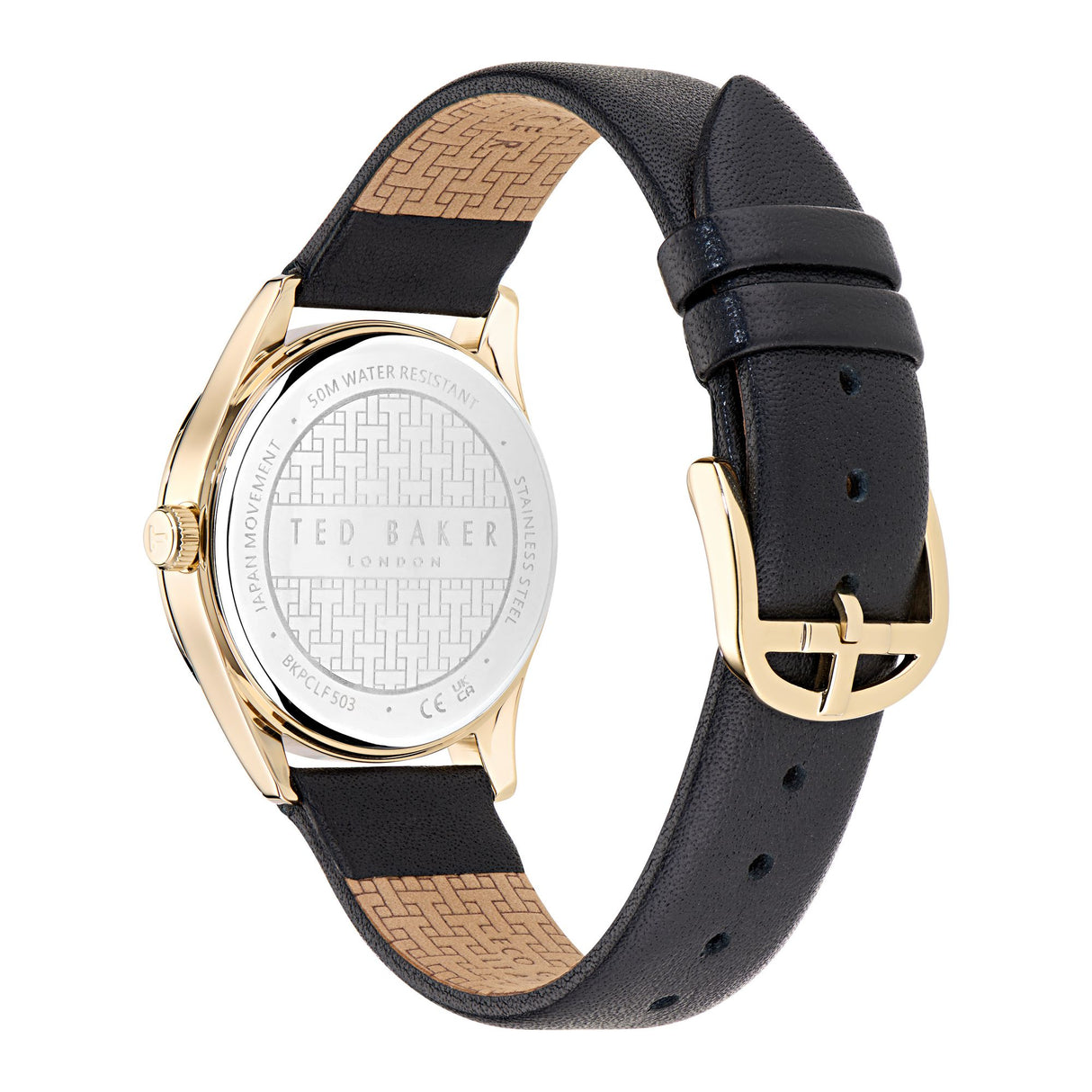Ted Baker Womens Coolly Gold-Tone Black Leather Watch