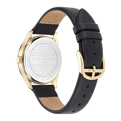 Ted Baker Womens Coolly Gold-Tone Black Leather Watch
