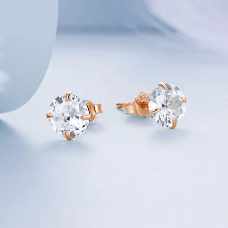 Solid 925 Signature Silver Mary Anne Crystal Stud Earrings In Rose Gold