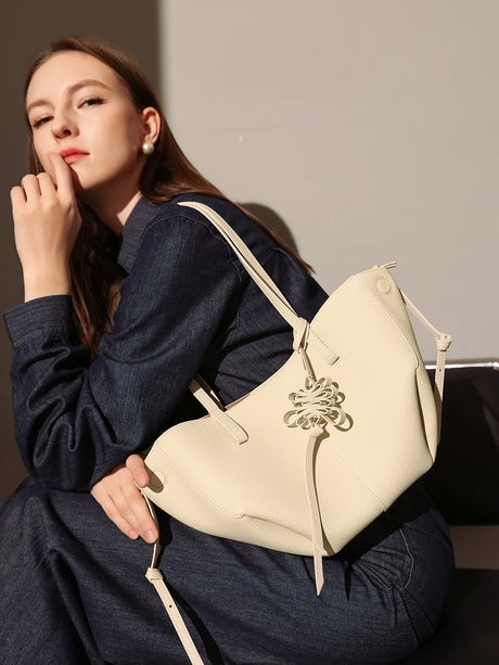 Valencia Knot Leather Tote Bag - Ivory