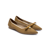 Sarah Casual Pearl Bow Commuter Flats - Tan