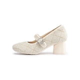 French Vintage Mary Jane Block Heels - Ivory