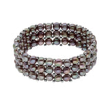 Bracelet 3 Rows of Real Freshwater Pearls 4 mm - Black "Tahitian Style" - Longueur 42 cm