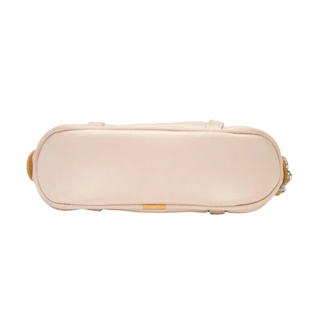 BAMEI Mini Triacetate Satin Boston Bag with Leather Chain Strap - Nude
