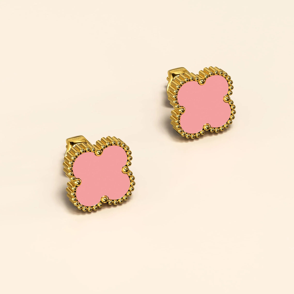 Bullion Gold Pink Clover Stud Earrings