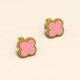 Bullion Gold Pink Clover Stud Earrings