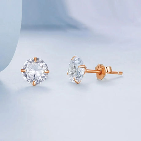 Solid 925 Signature Silver Mary Anne Crystal Stud Earrings In Rose Gold