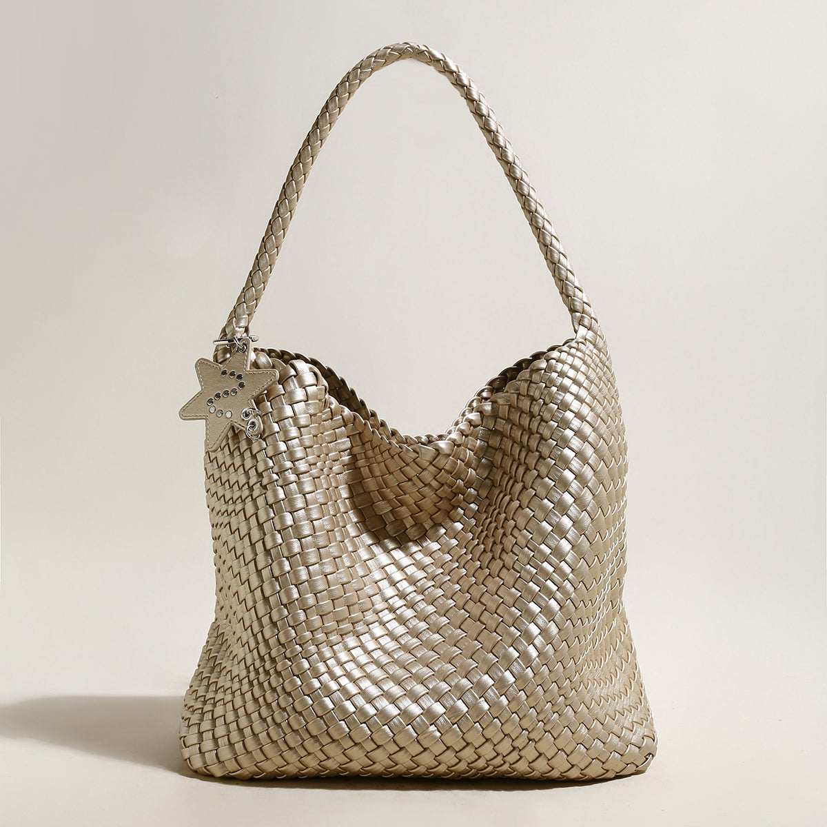 Lumi�re Woven Metallic Leather Hobo Tote - Champagne