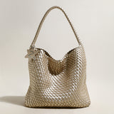 Lumi�re Woven Metallic Leather Hobo Tote - Champagne