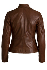 Womens Leather Biker Jacket in Dark Tan
