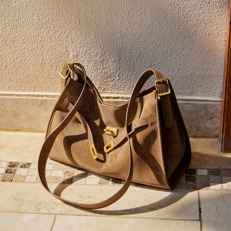 Nalandu Luxe Slouch Lock Shoulder Bag - Camel
