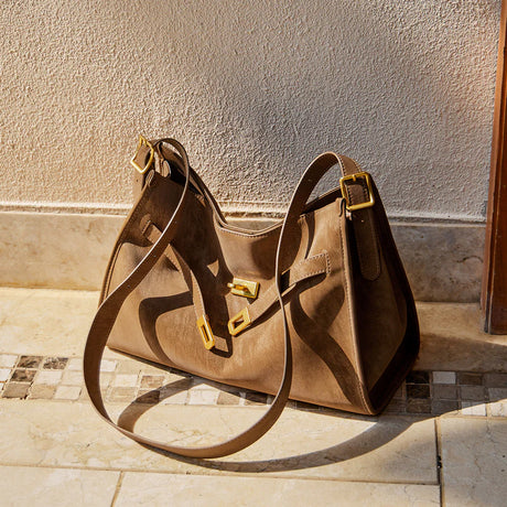 Nalandu Luxe Slouch Lock Shoulder Bag - Camel