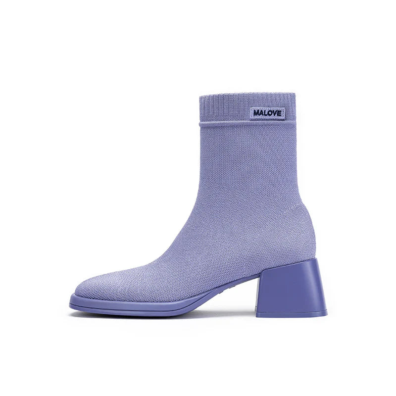 Stretch Knit Sock Boots - Lavender