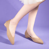 Pointed Toe Knit Ballet Flats - Mocha