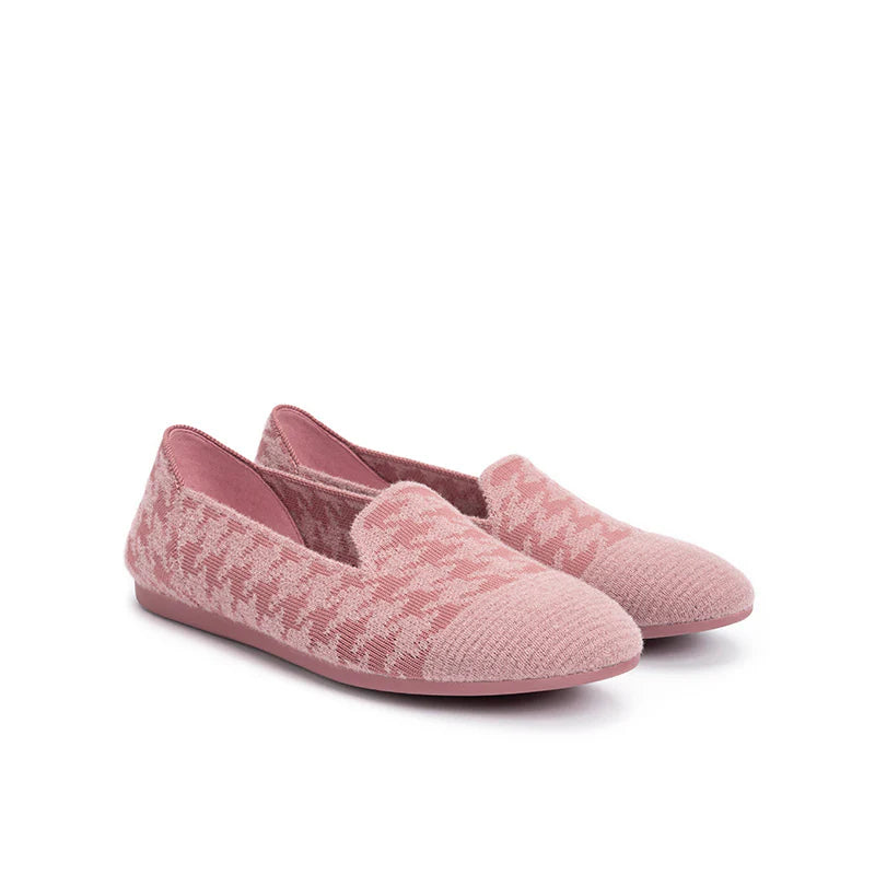 Houndstooth Knit Slip-On Flat Loafers - Pink