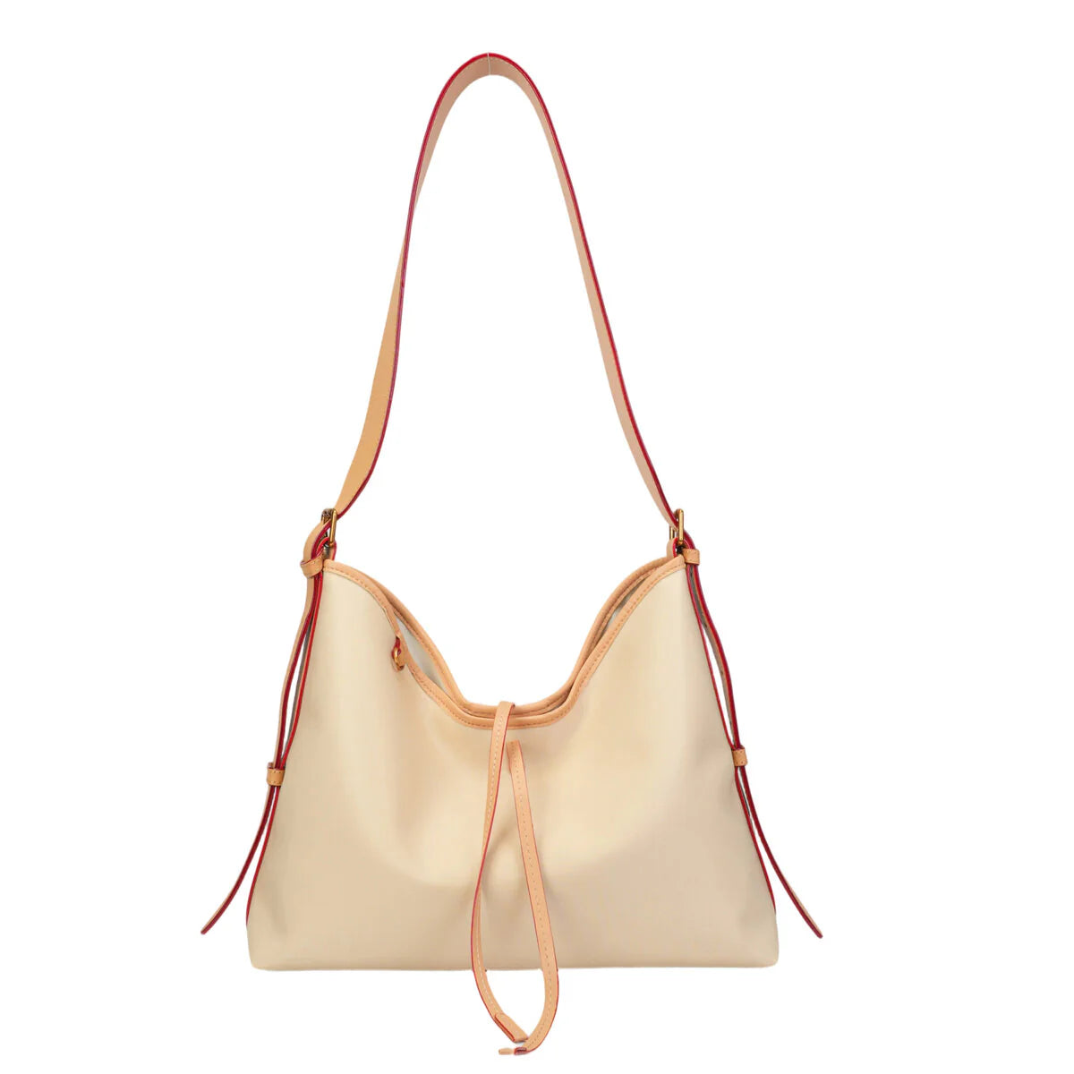 BAMEI Colorblock Water-Resistant Hobo Tote Bag with Leather Trim - Beige