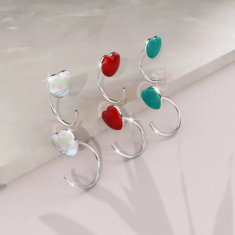 Solid 925 Sterling Silver Turquoise Blue Resin Heart Hook Earrings