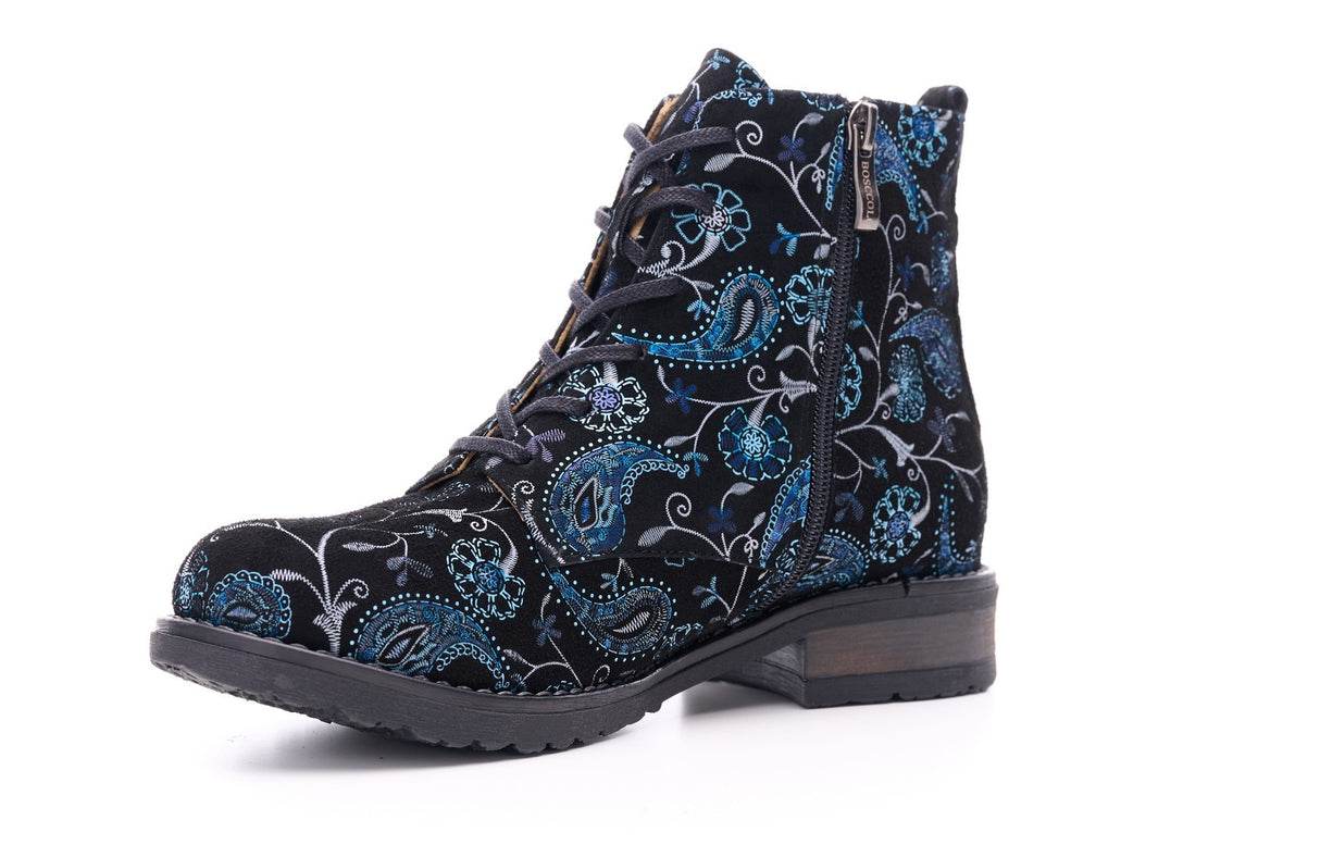 Bosccolo Womens Ankle Boots - Black Blue Embroidery